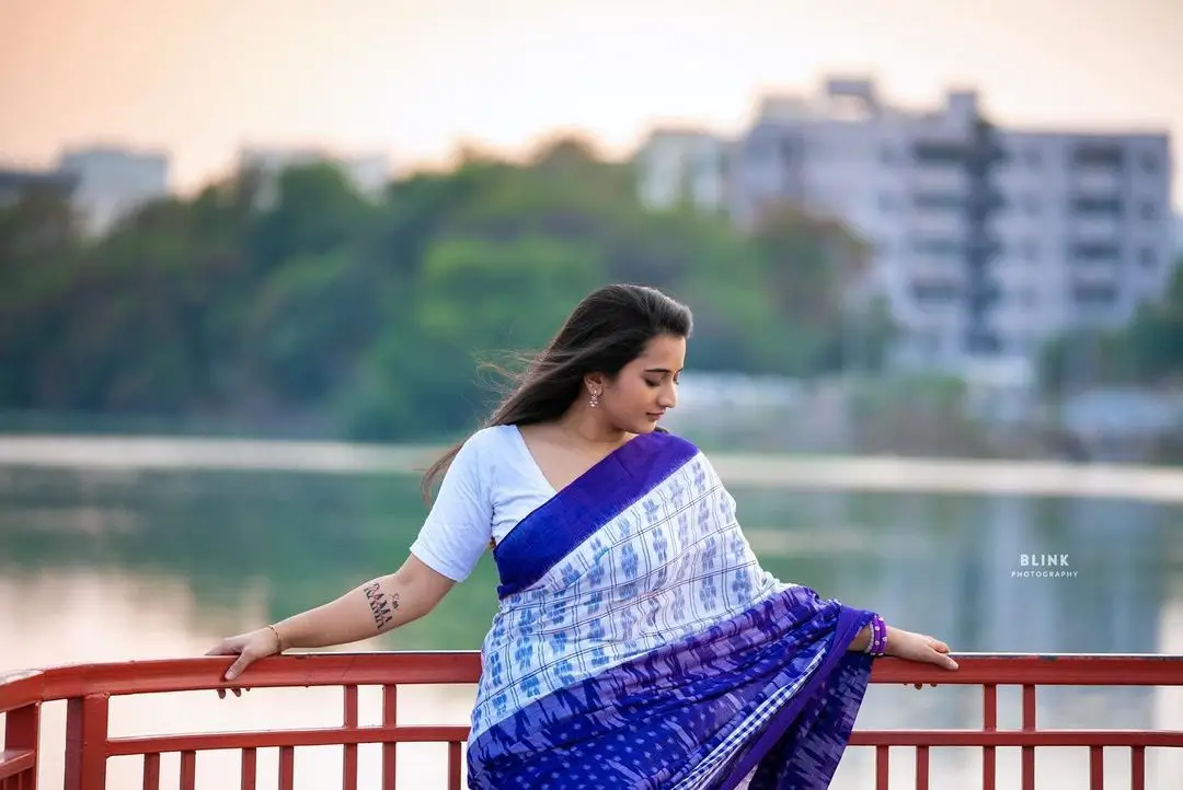 Telugu Actress Viraajita in Beautiful Jewellery Blue Saree Blouse